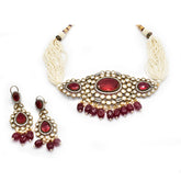 Samaira Polki Choker Set - Red - The Pashm